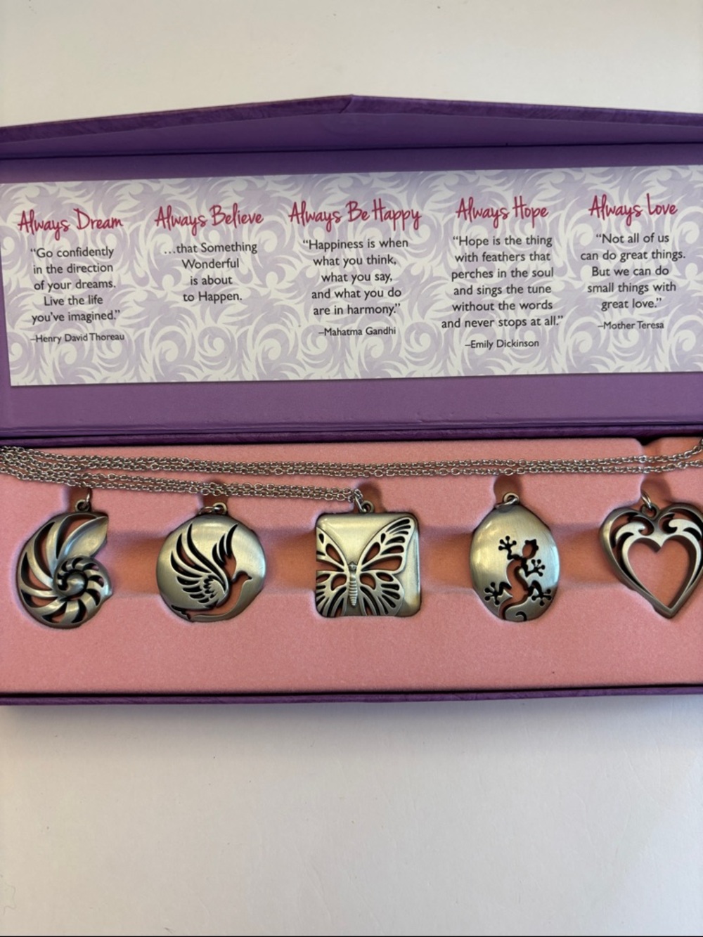 Silver-Tone Inspirational Pendant Necklace Set - Purple and Silver